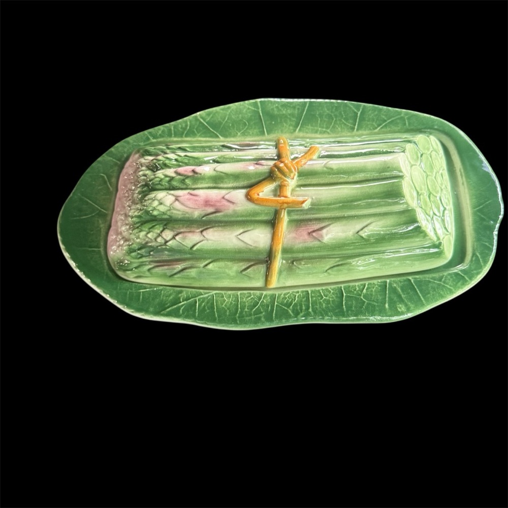 Vintage Made In Italy Hand Painted Breslin Covered  Asparagus Butter Dish